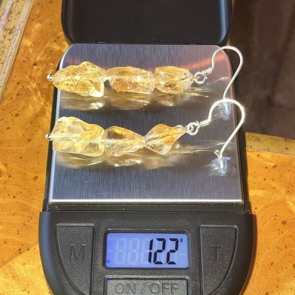 Large Brazilian Citrine Sterling Silver Dangle Earrings - Picture 5 of 7